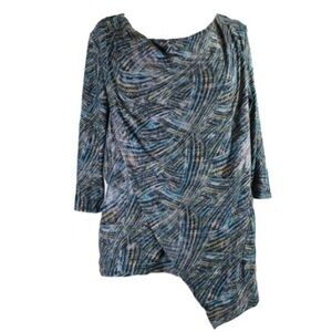 NY Collection NWT Turquoise Metallic Draped 3/4 Sleeve Top